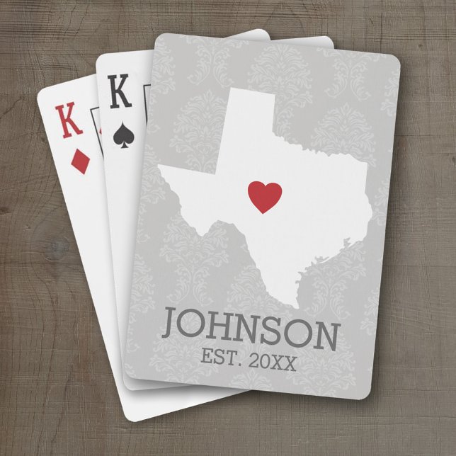 Zuhause Staat Karte - Individuelle Name Texas Spielkarten (Personalized Playing Cards with a State Map, Movable Heart and Name)
