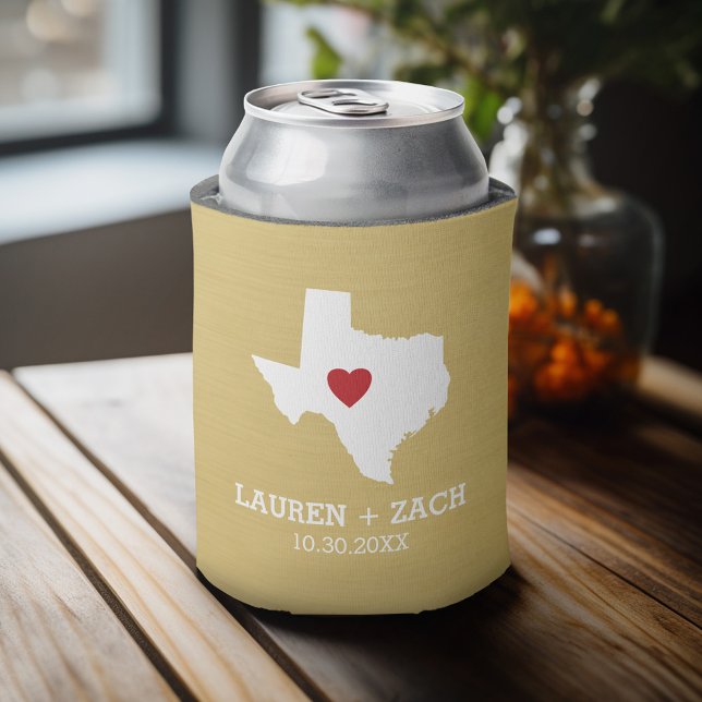 Zuhause Staat Map Art - Custom Wedding Texas Dosenkühler (Celebrate with a personalized can cooler - add your name or monogram. Great party favor or gift)