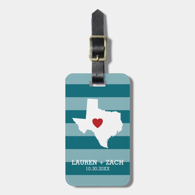 Zuhause Staat Map Art - Custom Wedding Texas Gepäckanhänger (Vorderseite vertikal)
