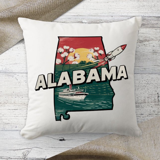 Zuhause Staat Retro Color Alabama Kissen (Von Creator hochgeladen)