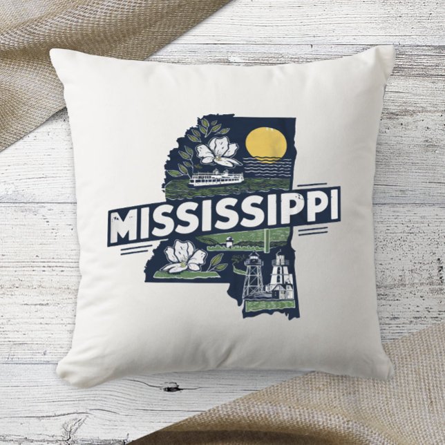Zuhause Staat Retro Color Mississippi Kissen (Von Creator hochgeladen)