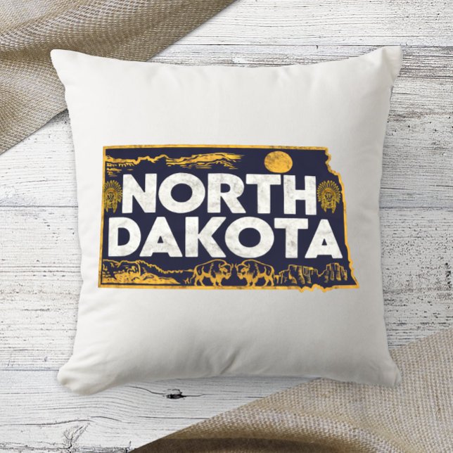 Zuhause Staat Retro Color North Dakota Kissen (Von Creator hochgeladen)