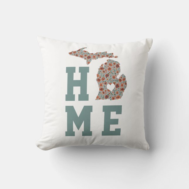 Zuhause Staat von Michigan mit Blumenmuster von Po Kissen (Vorderseite)