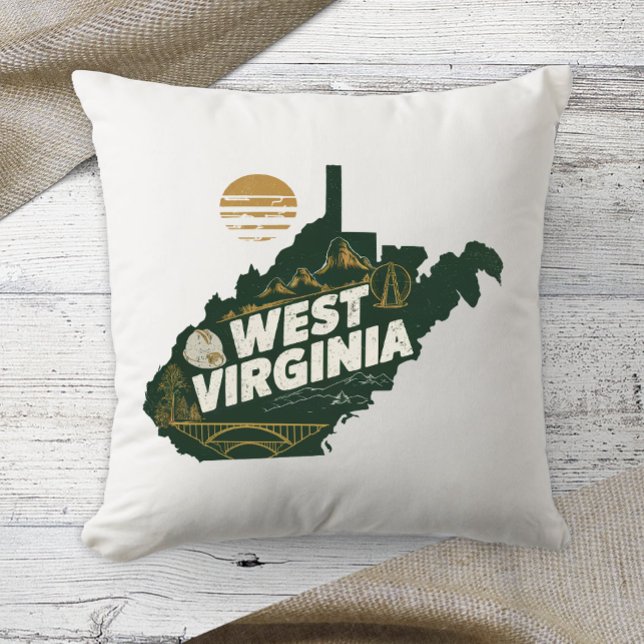 Zuhause Staat West Virginia Retro Color Kissen (Von Creator hochgeladen)