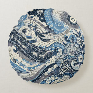 Zuhause Studio Indigo Bloom Rundes Kissen