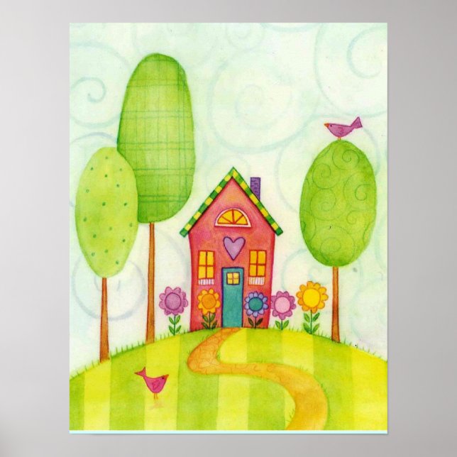 Zuhause Süßer Zuhause-Aquarelldruck Poster (Vorne)