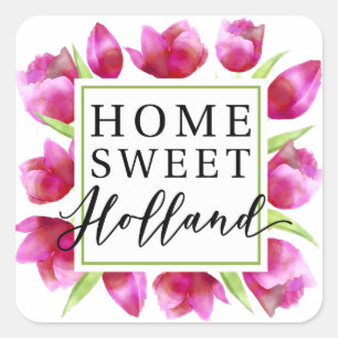 Zuhause süßes Holland: Rosa Tulpe-Holländer Tulpen Quadratischer Aufkleber