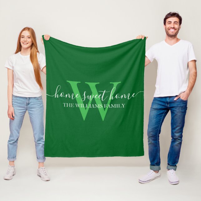 Zuhause-Süßes Zuhause, familiengrünes Weiß-Monogra Fleecedecke (Beispiel)