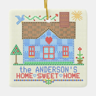 Zuhause-süßes Zuhause-Kreuz-Stich-Haus Keramikornament