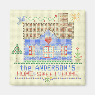 Zuhause-süßes Zuhause-Kreuz-Stich-Haus Magnet