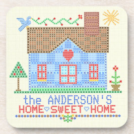 Zuhause-süßes Zuhause-Kreuz-Stich-Haus Untersetzer