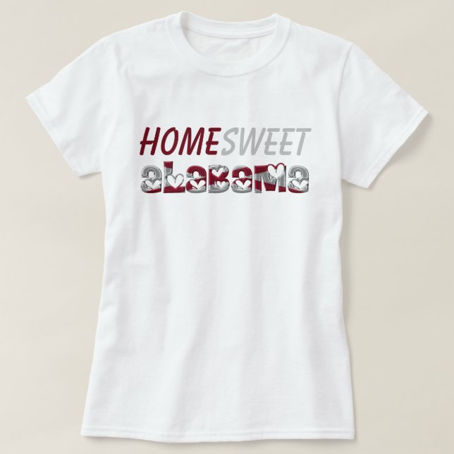 Zuhause Sweet Alabama Niedlich State Flag Hearts T-Shirt (Design vorne)