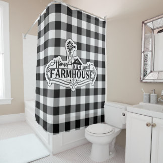 Zuhause Sweet Farmhouse Black and White Buffalo Ka Duschvorhang