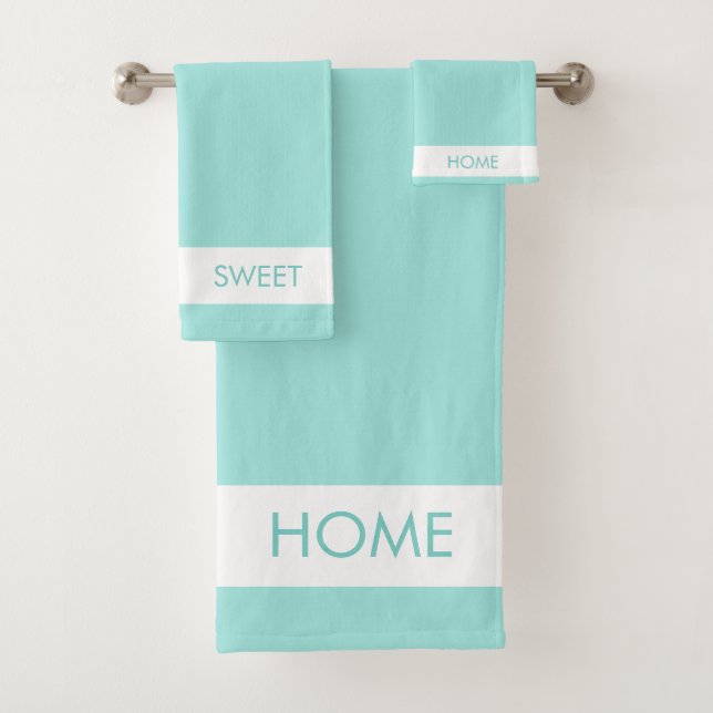 Zuhause Sweet Zuhause auf Aquamarin & weiß Badhandtuch Set (Insitu)