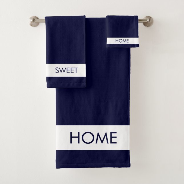Zuhause Sweet Zuhause auf Navy Blue Bath Handtuch  Badhandtuch Set (Insitu)