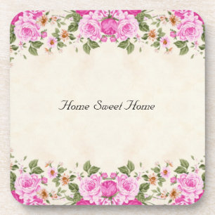 Zuhause Sweet Zuhause & Beautiful Pink Blume Getränkeuntersetzer