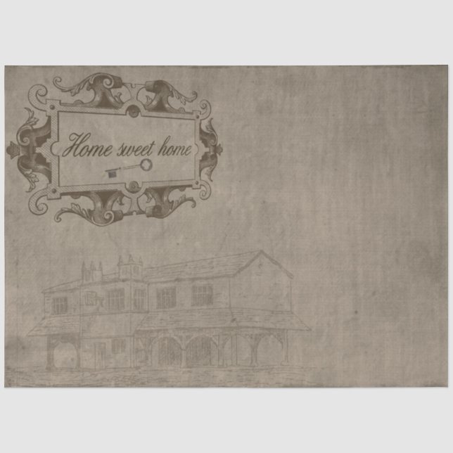 Zuhause Sweet Zuhause Beige Hintergrunddekoupage Seidenpapier (Vorderseite)