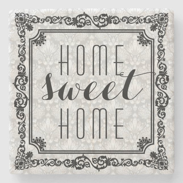 Zuhause Sweet Zuhause Black Frame Steinuntersetzer (Vorderseite)