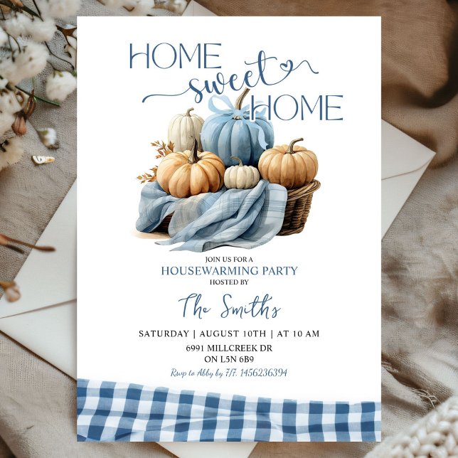 Zuhause Sweet Zuhause Blue Gingham Pumpkin Housewa Einladung (Von Creator hochgeladen)