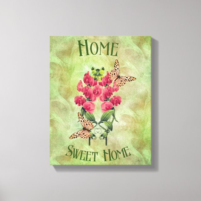 Zuhause Sweet Zuhause Blume und Schmetterlinge Leinwanddruck (Vorderseite)