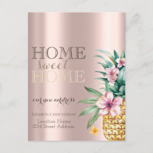 Zuhause Sweet Zuhause, Blumenananas, Rose Gold Ankündigungspostkarte