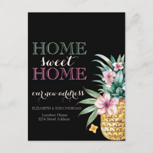 Zuhause Sweet Zuhause, Blumenananas, Schwarze neue Ankündigungspostkarte