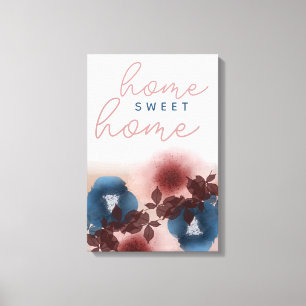 Zuhause Sweet Zuhause Blush Pink Navy Blue Floral Leinwanddruck