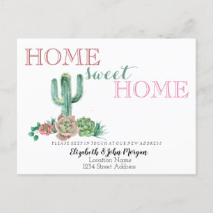 Zuhause Sweet Zuhause, Cactus Succulent New Addres Ankündigungspostkarte