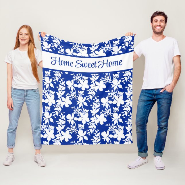 Zuhause Sweet Zuhause Chic Blue White Floral Muste Fleecedecke (Beispiel)