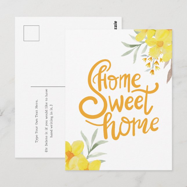 Zuhause Sweet Zuhause Chic Yellow Flowers Glückwün Postkarte (Vorne/Hinten)