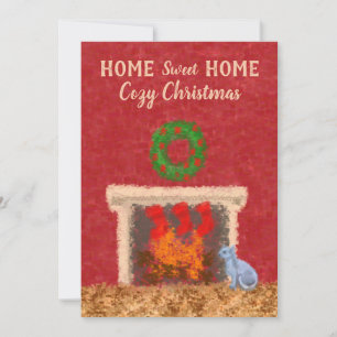 Zuhause Sweet Zuhause Cosy Weihnachts-Feuerplatz R Karte