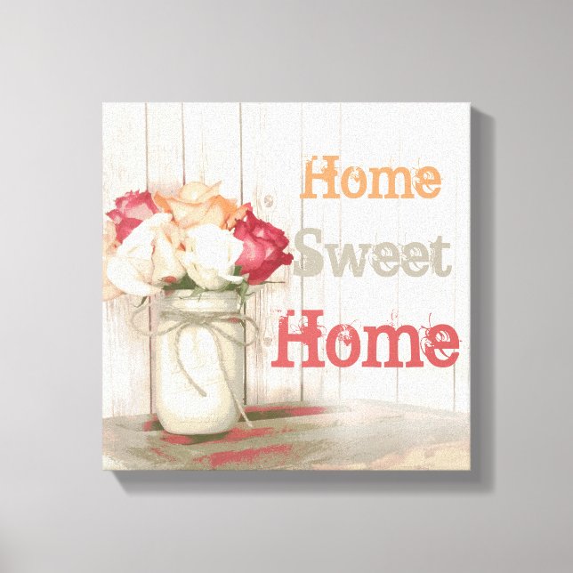 Zuhause Sweet Zuhause Country Mason Jar Wrapped Ca Leinwanddruck (Vorderseite)