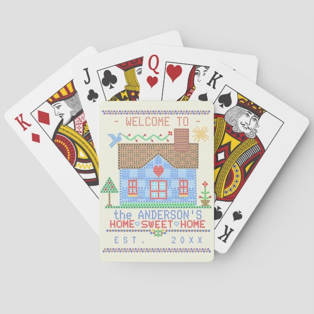 Zuhause Sweet Zuhause Cross Stitch House Familienn Spielkarten (Rückseite)