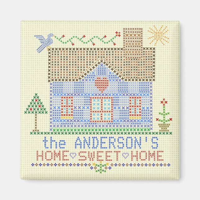 Zuhause Sweet Zuhause Cross Stitch House Personali Magnet (Vorne)