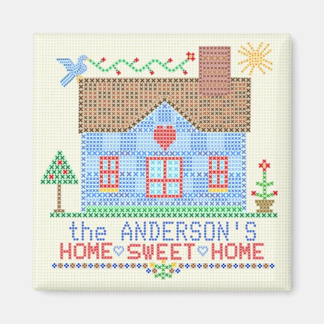 Zuhause Sweet Zuhause Cross Stitch House Personali Magnet (Vorne)