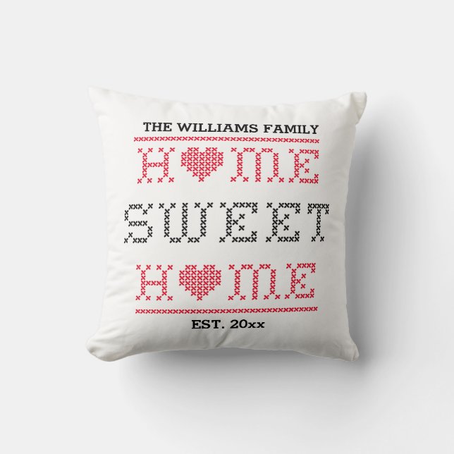 Zuhause Sweet Zuhause Cross Stitch Monogram Black  Kissen (Vorderseite)