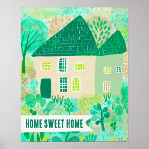 ZUHAUSE SWEET ZUHAUSE Custom House Garden Illustra Poster