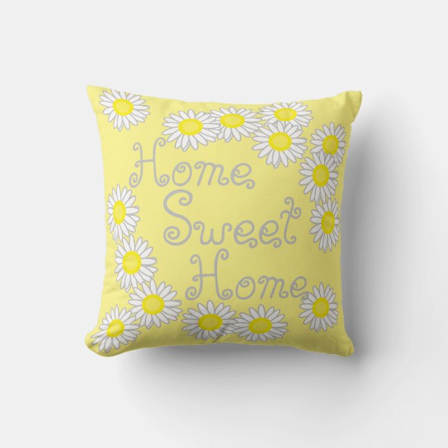 Zuhause Sweet Zuhause Daisy White und Yellow Kissen (Vorderseite)