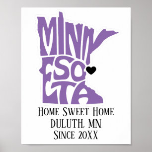 Zuhause Sweet Zuhause Duluth, MN Lila Staat Karte Poster