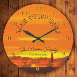 Zuhause Sweet Zuhause Family Sailboat Sunset 1300 Große Wanduhr