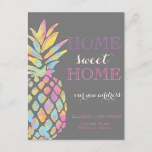 Zuhause Sweet Zuhause, farbenfrohe Ananas Neue Adr Ankündigungspostkarte