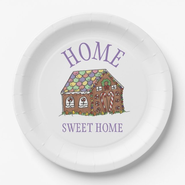 Zuhause Sweet Zuhause Gingerbrot House Holiday Pappteller (Vorderseite)