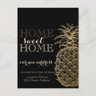 Zuhause Sweet Zuhause, Gold Ananas, Schwarze neue Ankündigungspostkarte