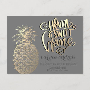 Zuhause Sweet Zuhause, Gold Ananas Tropical Gray Ankündigungspostkarte