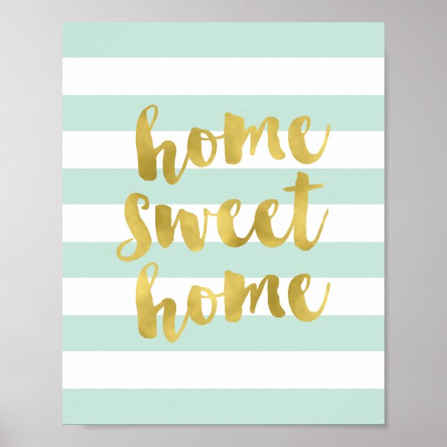 Zuhause Sweet Zuhause Gold und Minze | Art Print Poster (Vorne)