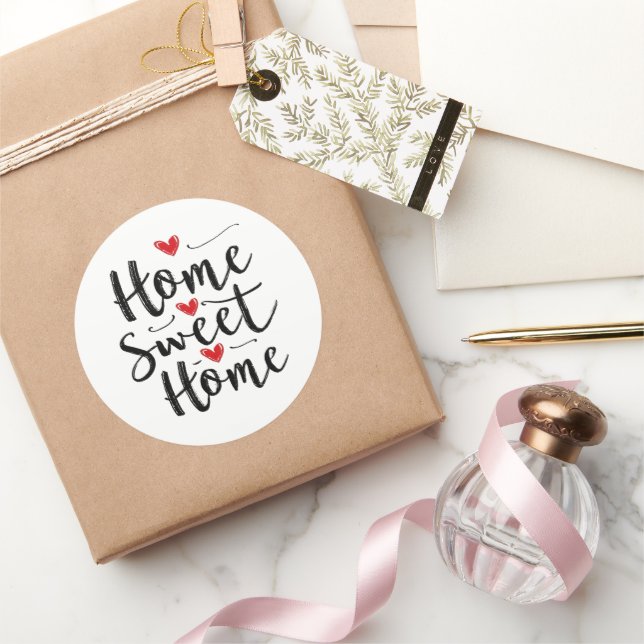 Zuhause Sweet Zuhause Handgeschriebenes Kalligrafi Runder Aufkleber (Schenken)