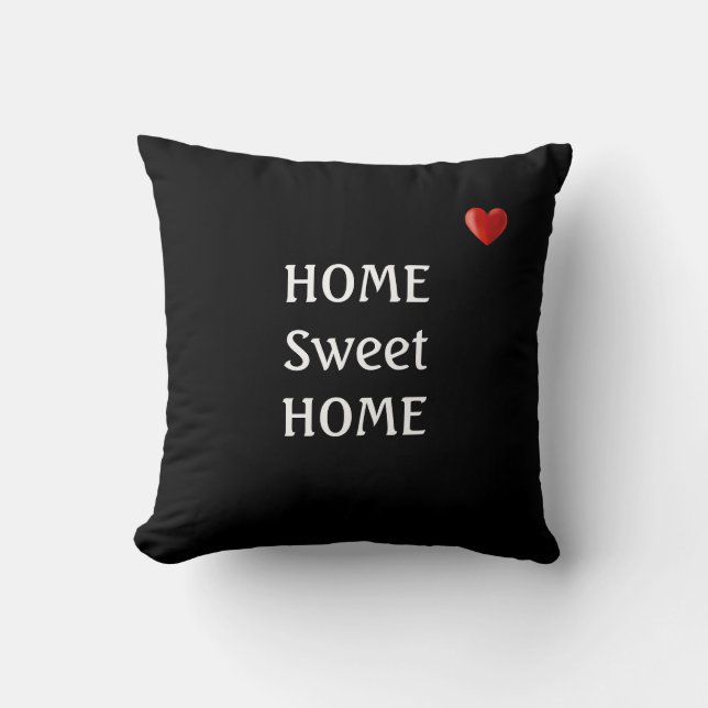 Zuhause Sweet Zuhause & Heart auf Black Kissen (Vorderseite)