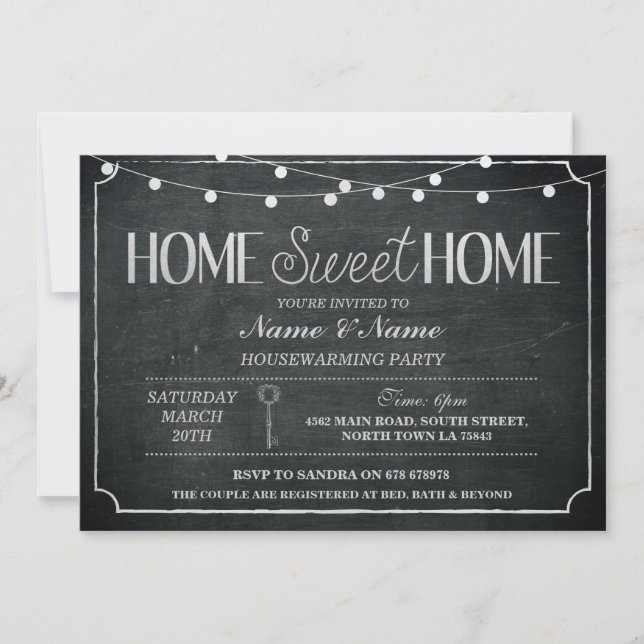 Zuhause Sweet Zuhause Housewarming Black & Silver  Einladung (Vorderseite)