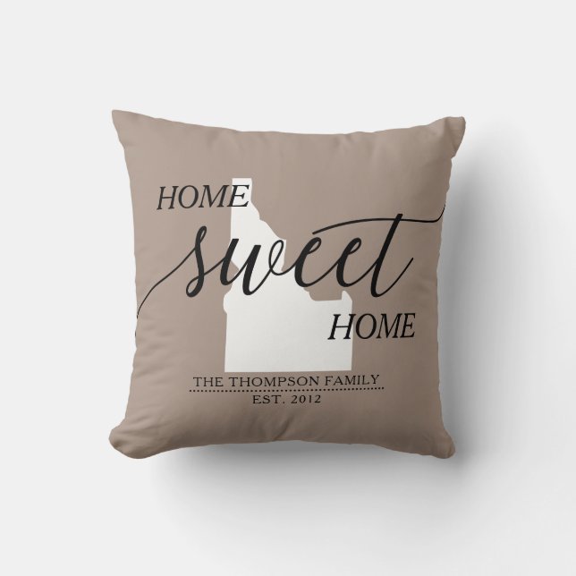 Zuhause Sweet Zuhause ID Staat Familienname Throw  Kissen (Vorderseite)