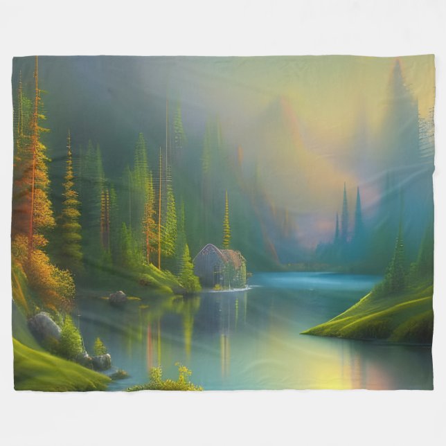 Zuhause Sweet Zuhause im Wald Fleecedecke (Vorderseite (Horizontal))